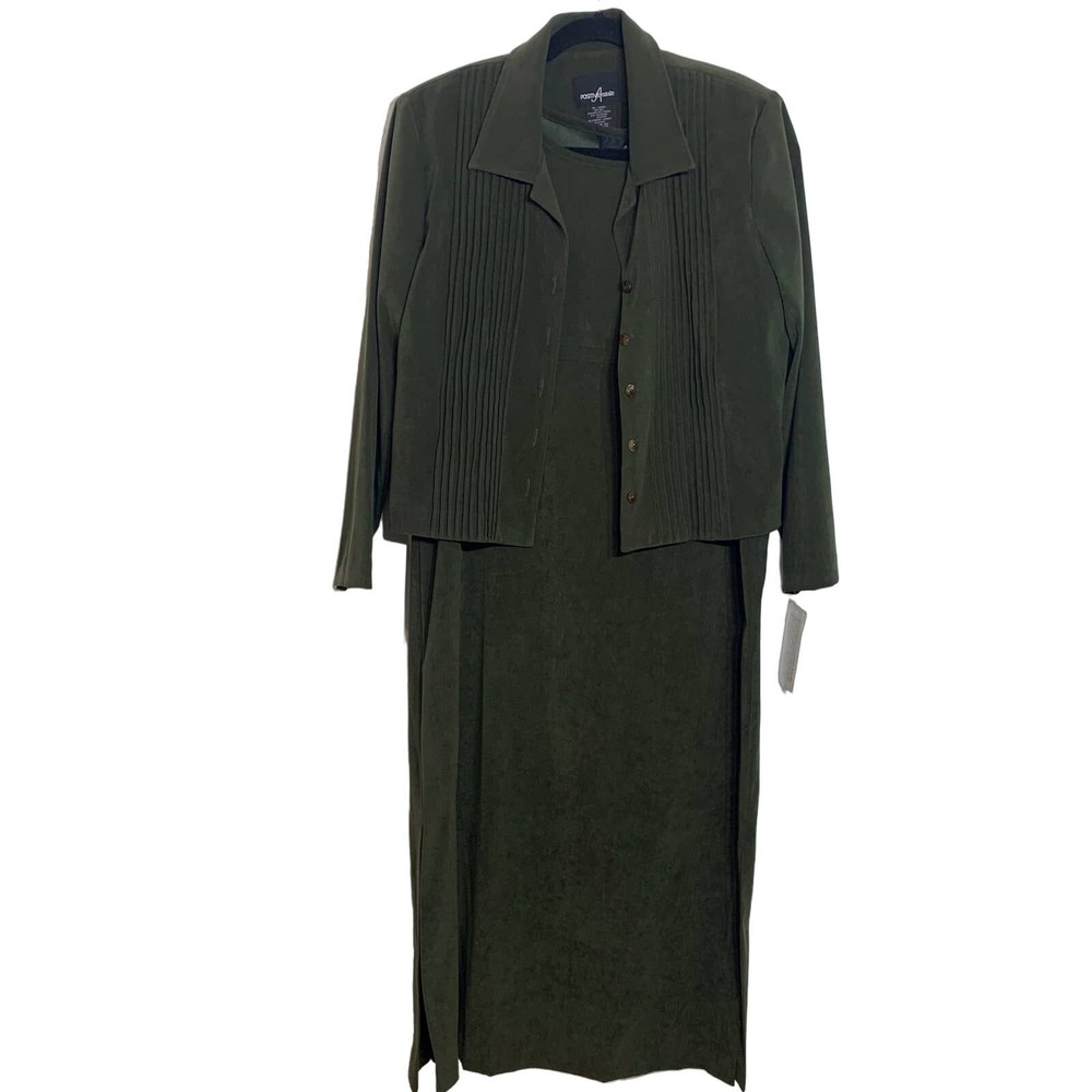 NWT Positive Attitude Olive Green Suede-like Dress and Jacket Set Size 12 Petite
